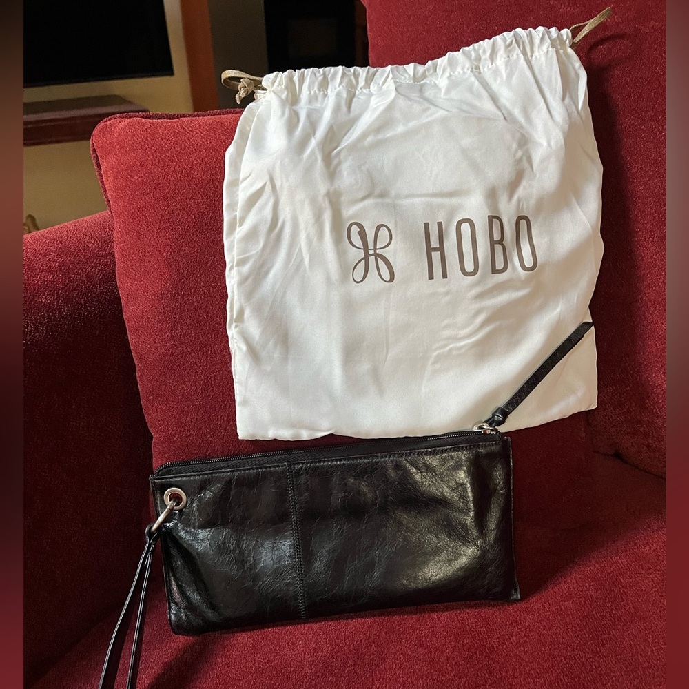 Hobo, international, black, leather wristlet.